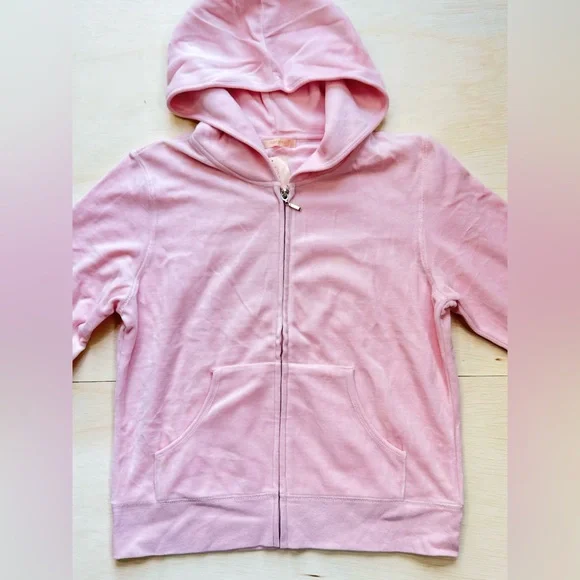 VTG F21 Light Baby Pink Velour Zip up Track Jacket Hoodie L - Picture 2 of 9